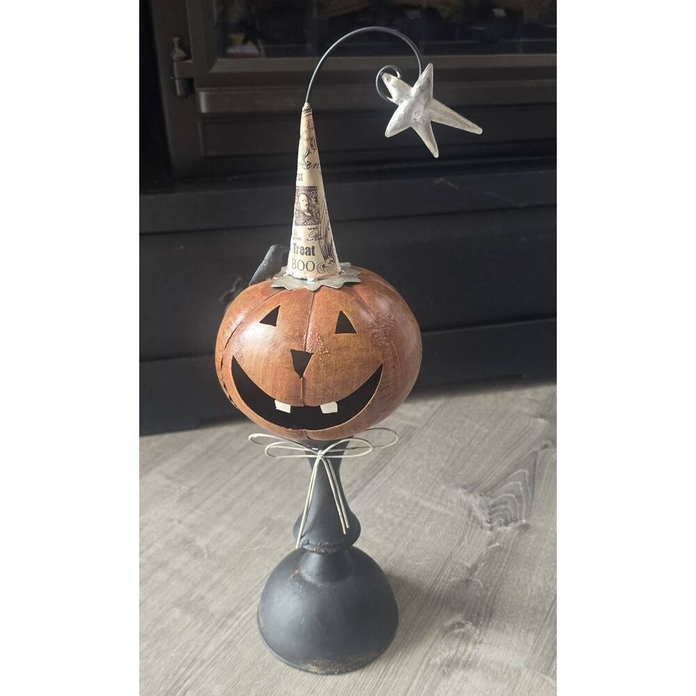 Metal Jack O’ Lantern  Primitive Halloween Style Hat Star Tealight Holder